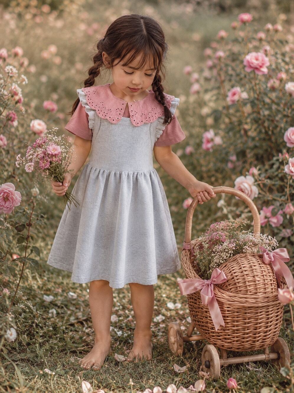 NWT Sweeter With You Apron Pinafore Flutter Strap Dress + Mauve Eyelet Top